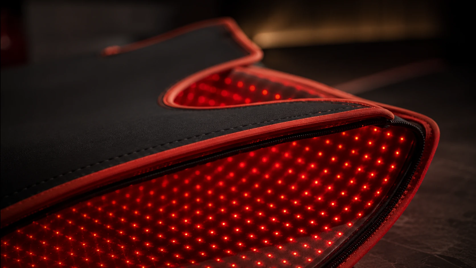 Macro of the pod's LED grid, shown with its red glow removed to near-monochrome